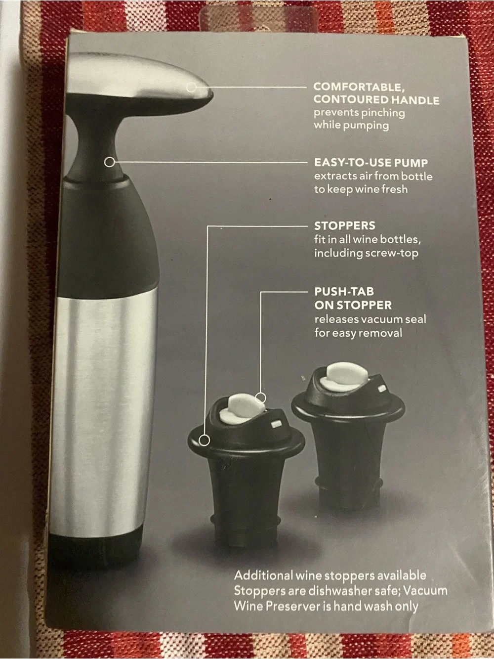 OXO Steel Vacuum Wine Preserver in Silver and Black